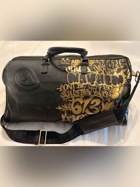 Discontinued Sprayground Black & Gold Graffiti 613 Regular Sized Duffel Bag